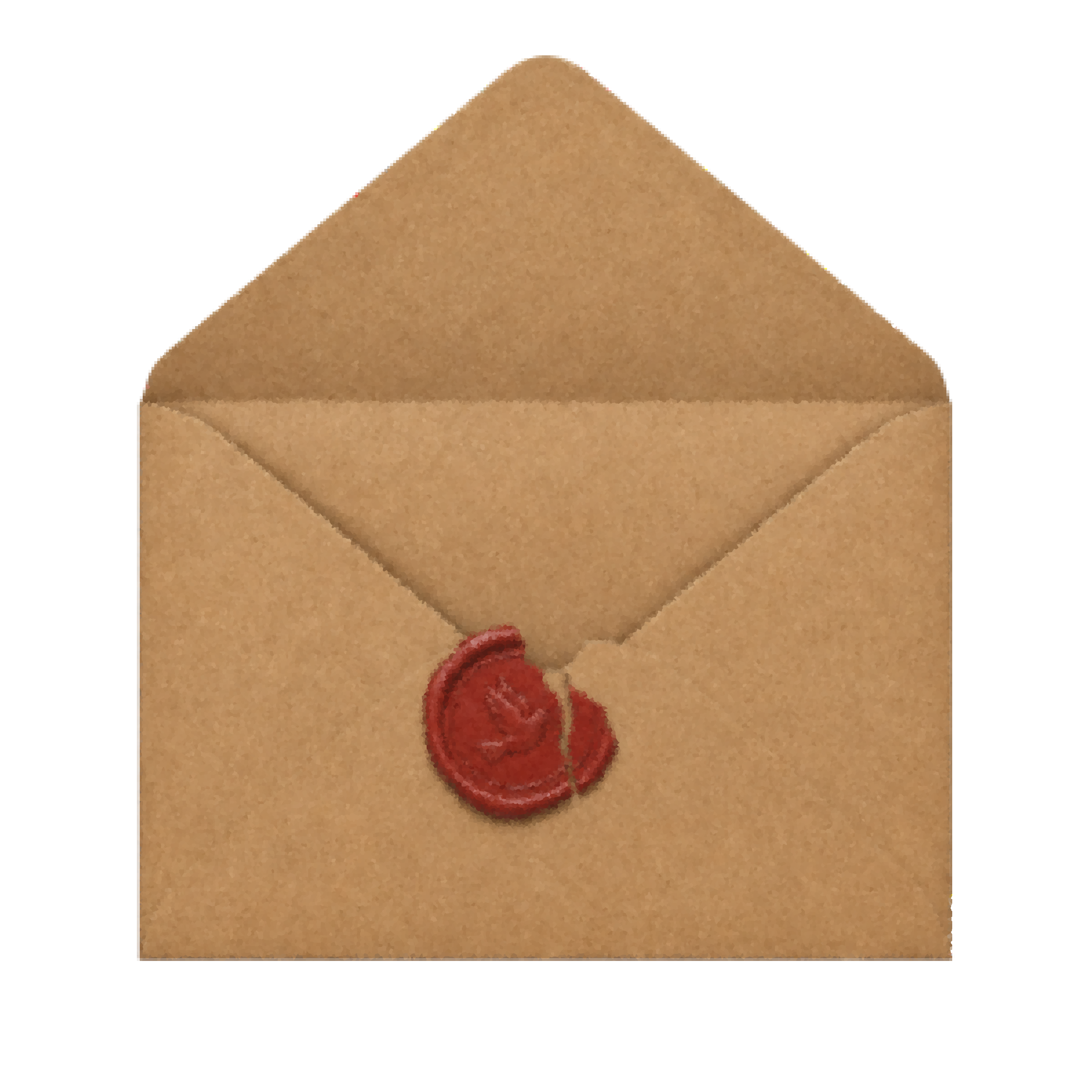 Open envelope with a broken red wax seal