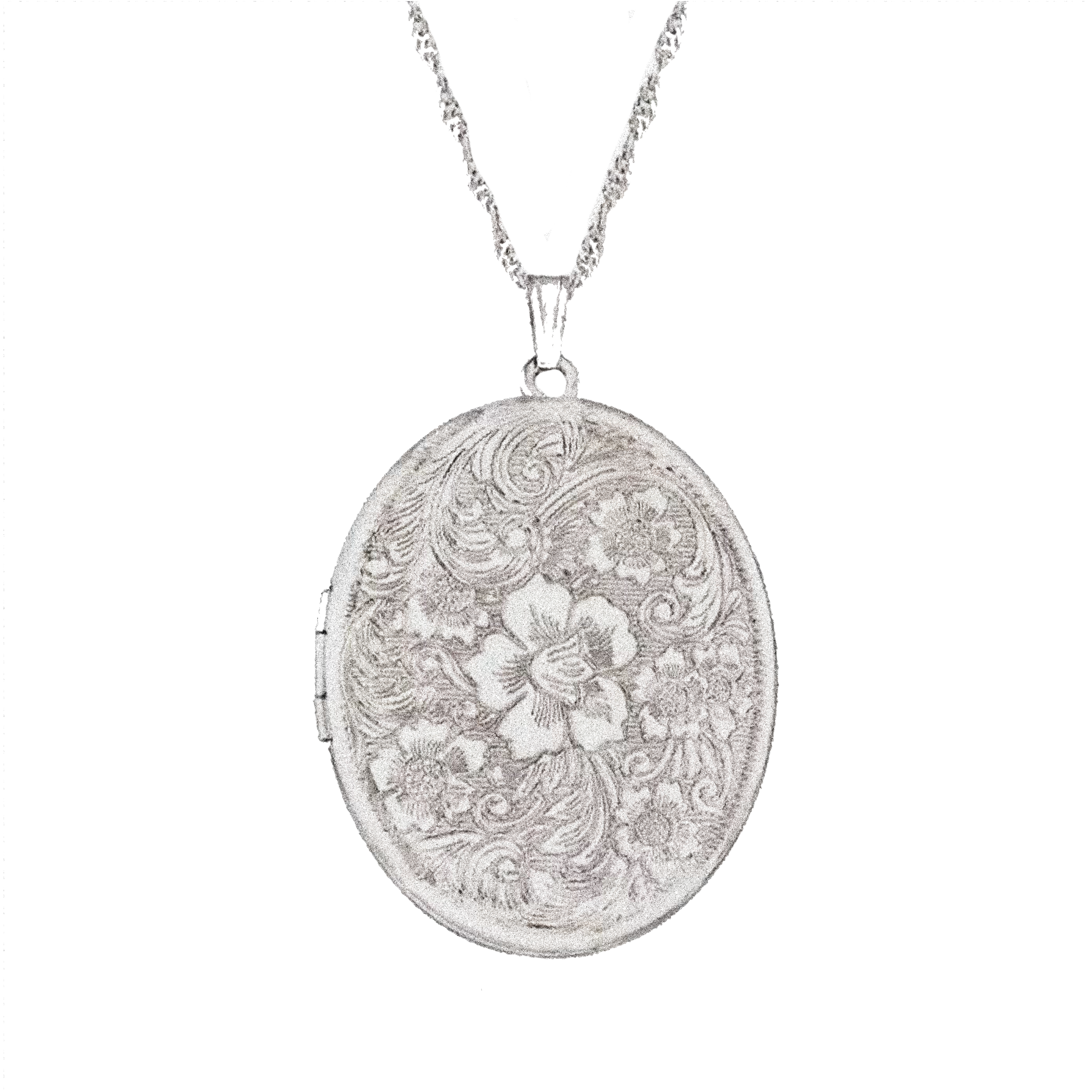 Closed silver locket on a necklace